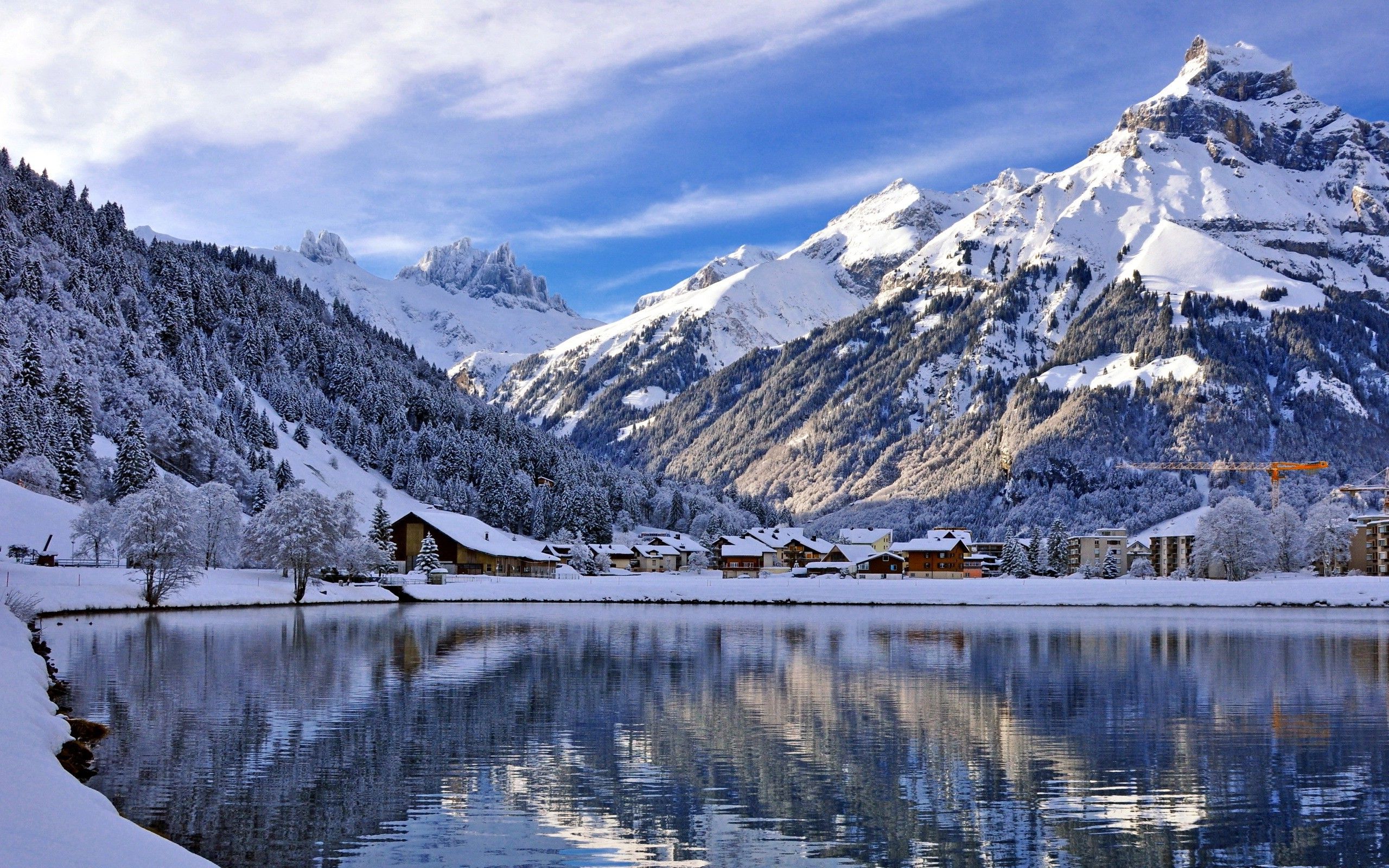 Winter Lake Snowy Mountain Landscape Wallpapers