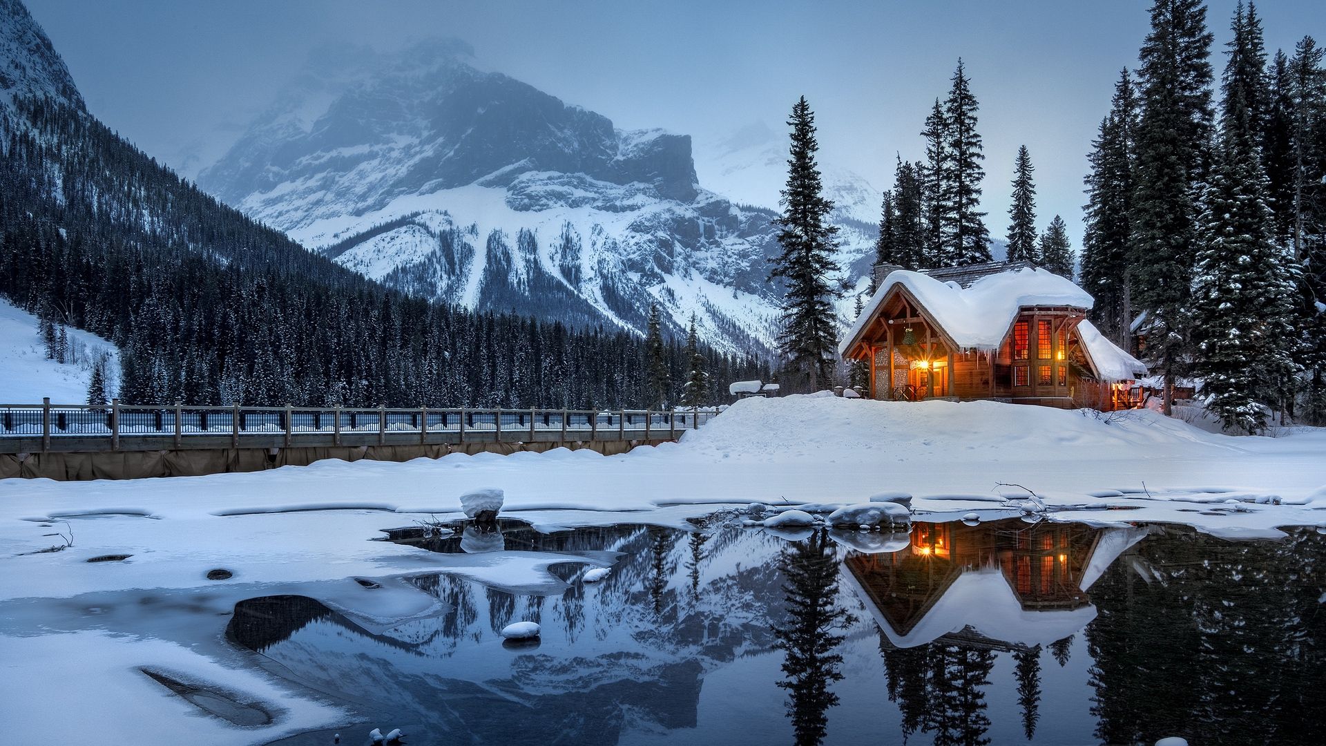 Winter Lake Snowy Mountain Landscape Wallpapers