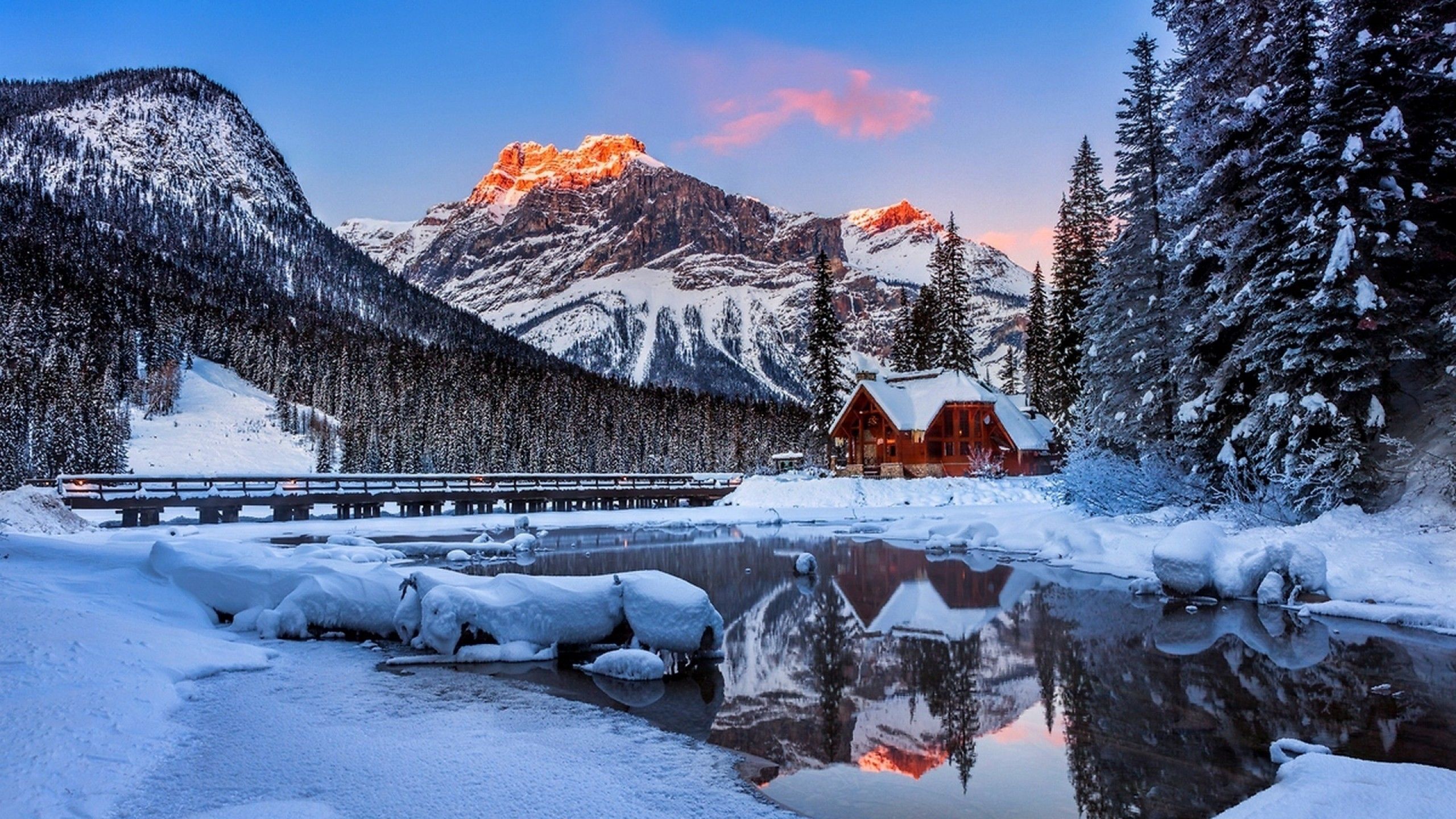 Winter Lake Snowy Mountain Landscape Wallpapers