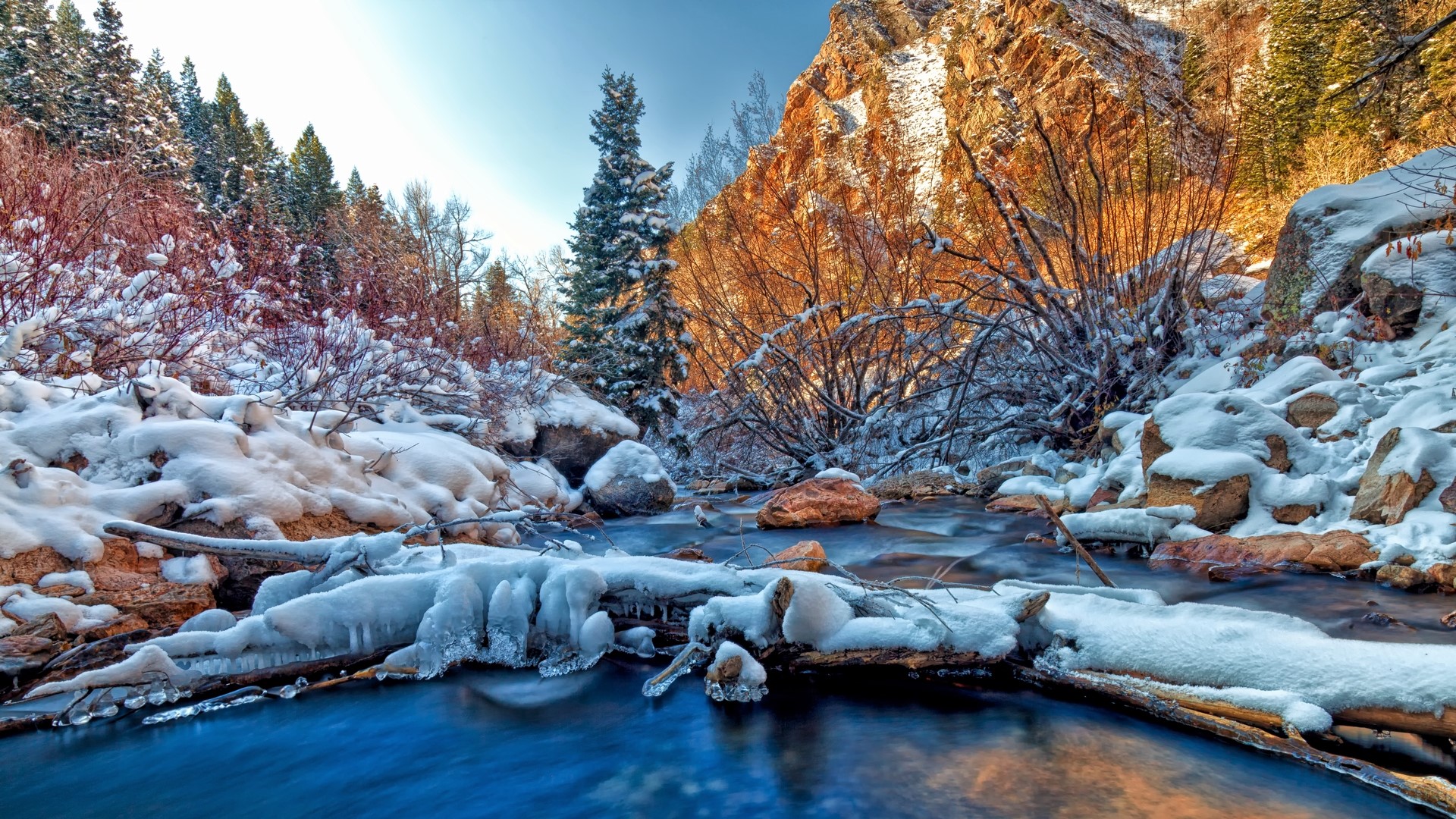 Winter Mountain And River Wallpapers