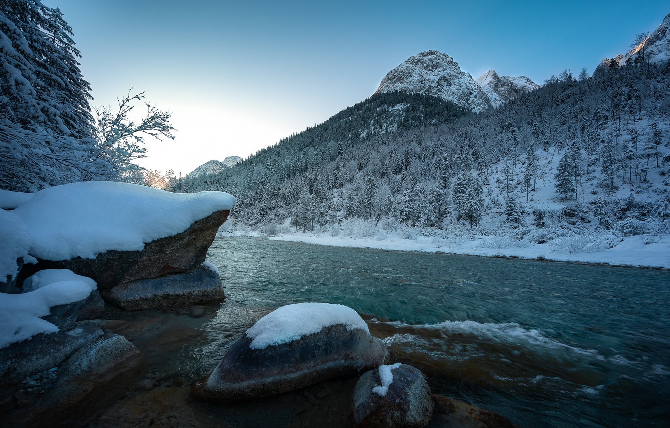 Winter Mountain And River Wallpapers