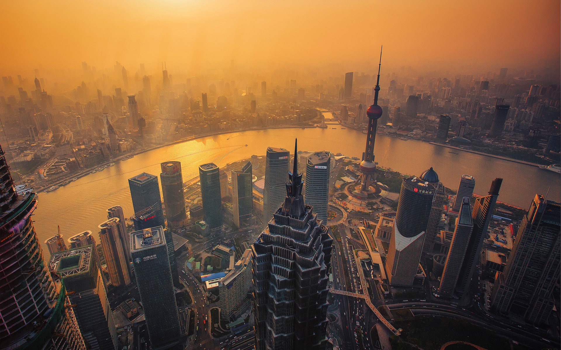 Aerial View Shanghai Skyline And Skyscrapers Wallpapers