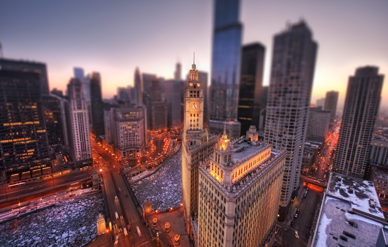 Chicago City View At Sunset Wallpapers