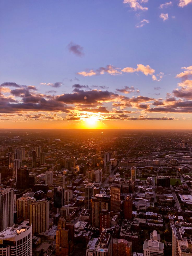 Chicago City View At Sunset Wallpapers