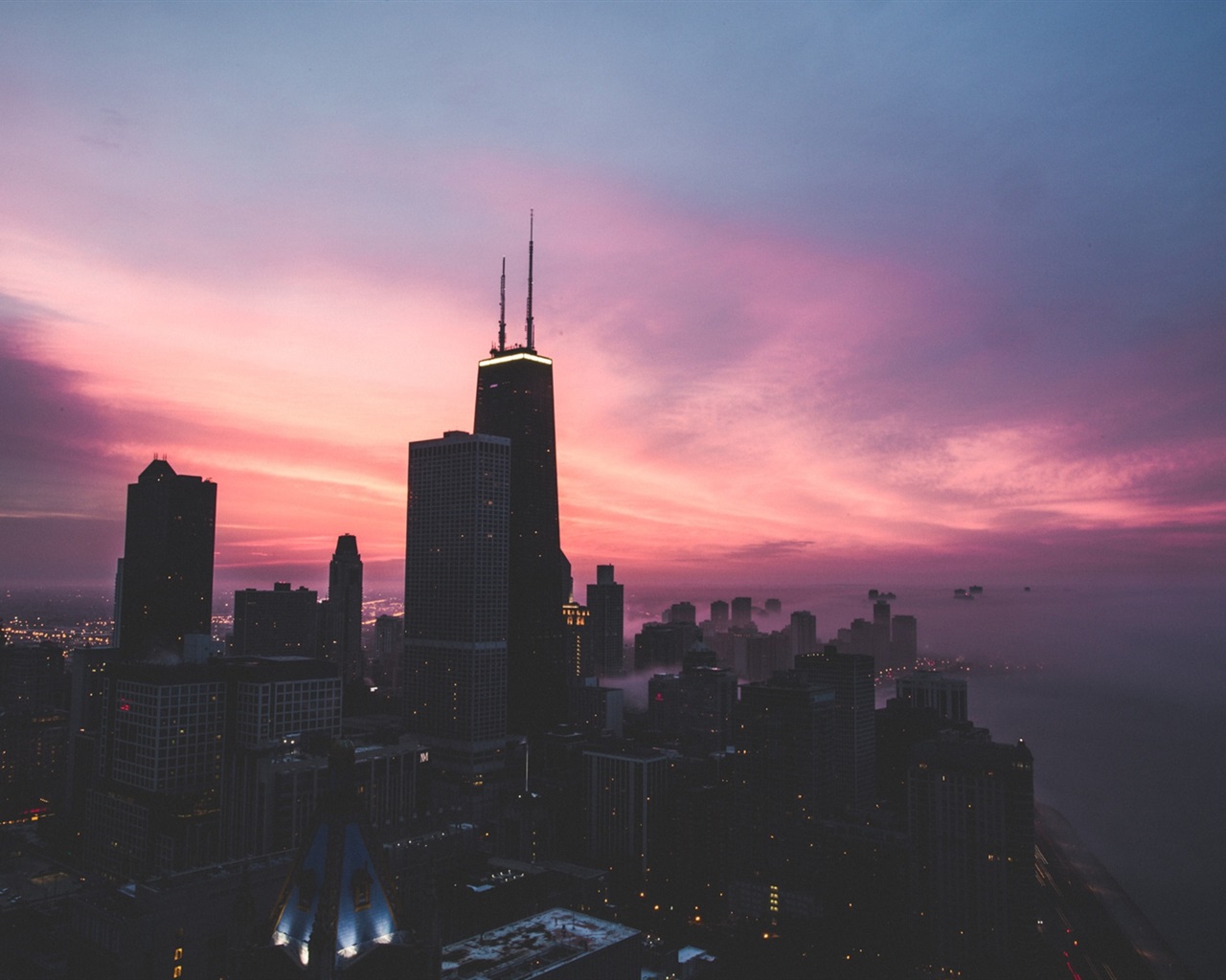 Chicago City View At Sunset Wallpapers