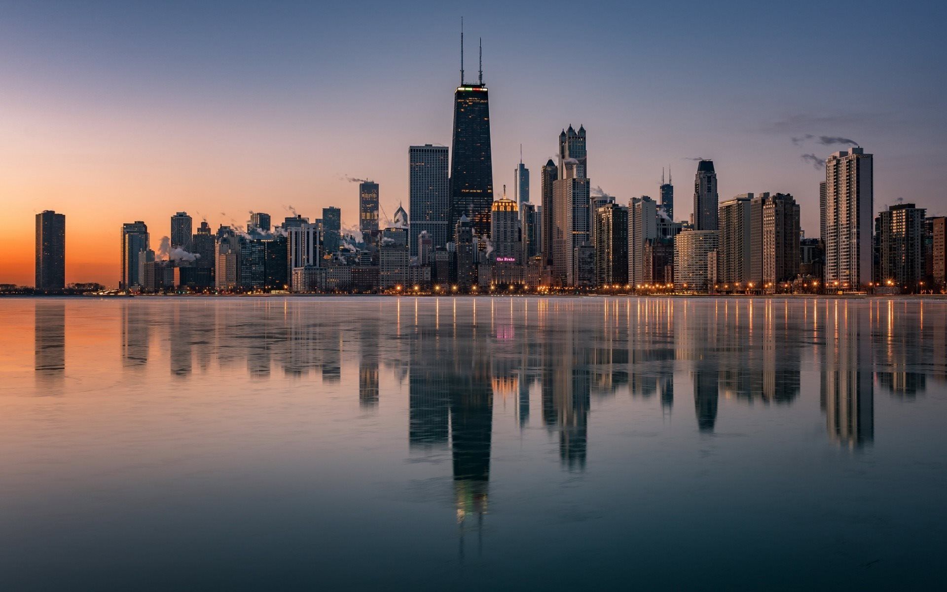 Chicago Lake Michigan Skyscraper Reflection Wallpapers