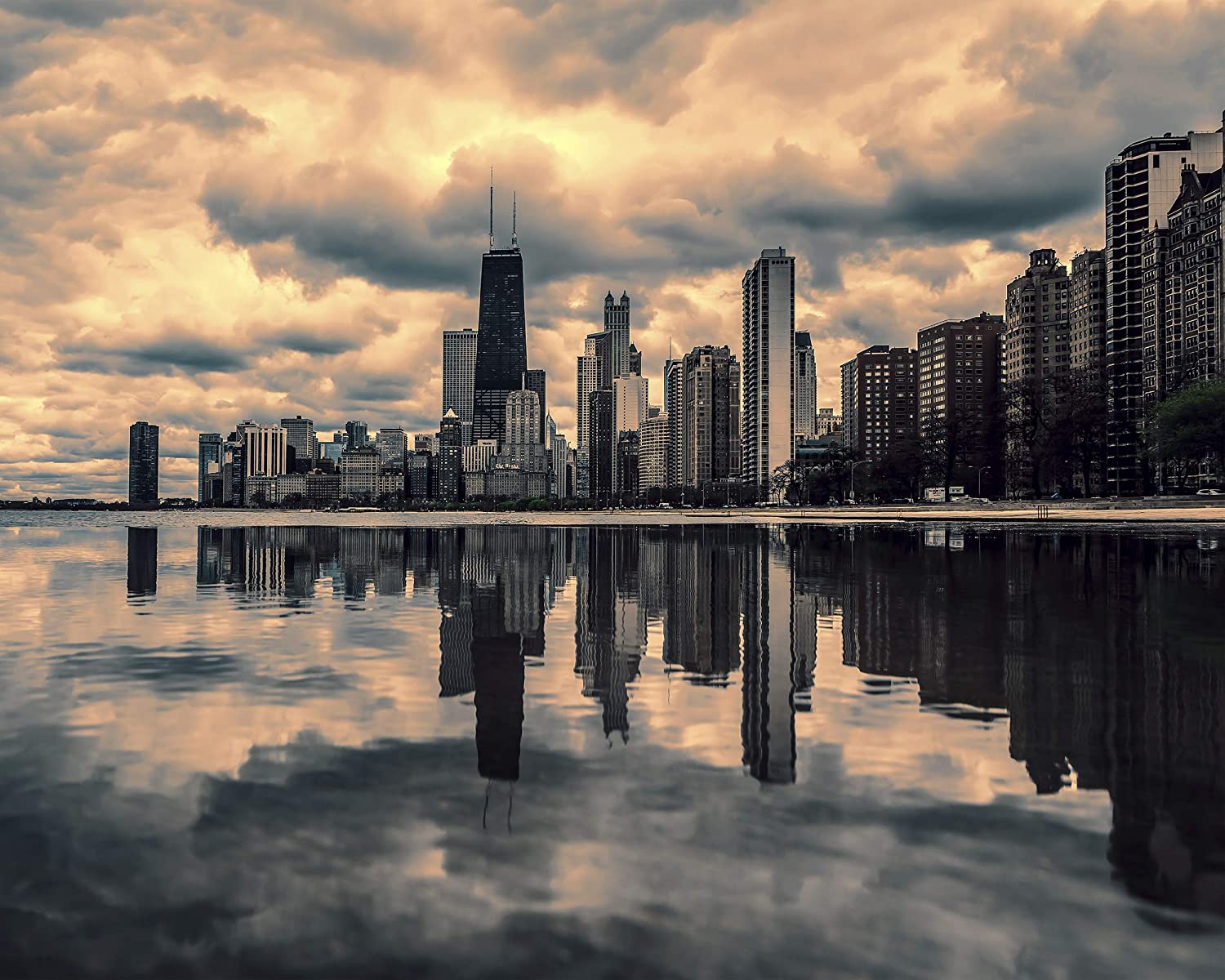 Chicago Lake Michigan Skyscraper Reflection Wallpapers