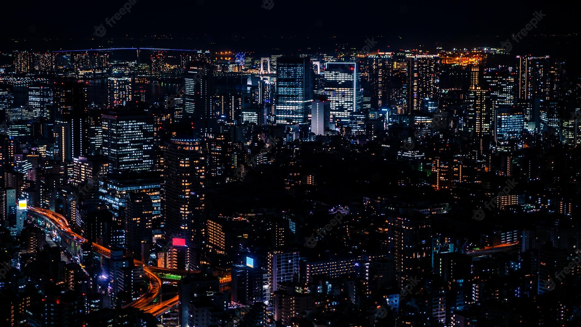 Cityscape Aerial View At Night Wallpapers