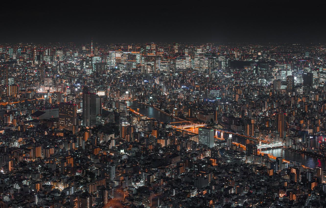 Cityscape Aerial View At Night Wallpapers