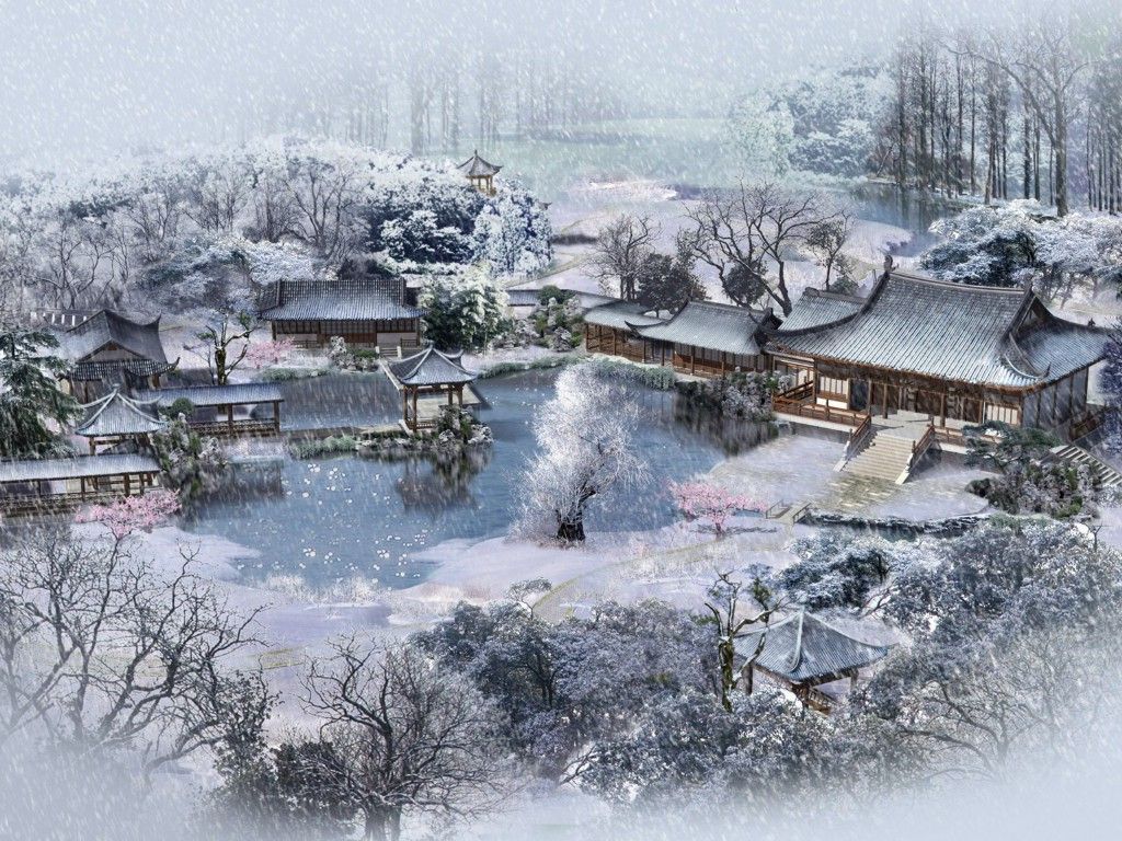 Japan Village Covered In Winter Snow Wallpapers