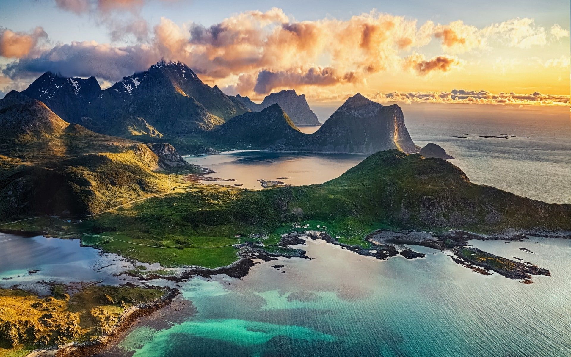 Lofoten Sunrise Near Sea Mountains Norway Island Wallpapers