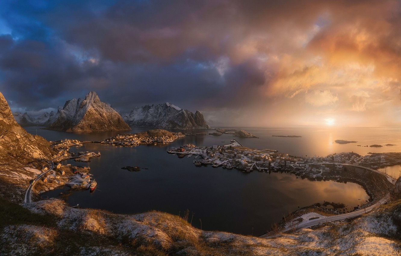 Lofoten Sunrise Near Sea Mountains Norway Island Wallpapers