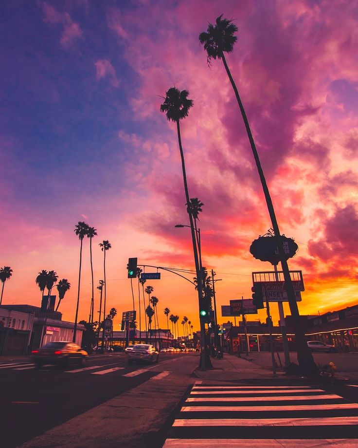 Los Angeles At Night Pink Sky Wallpapers