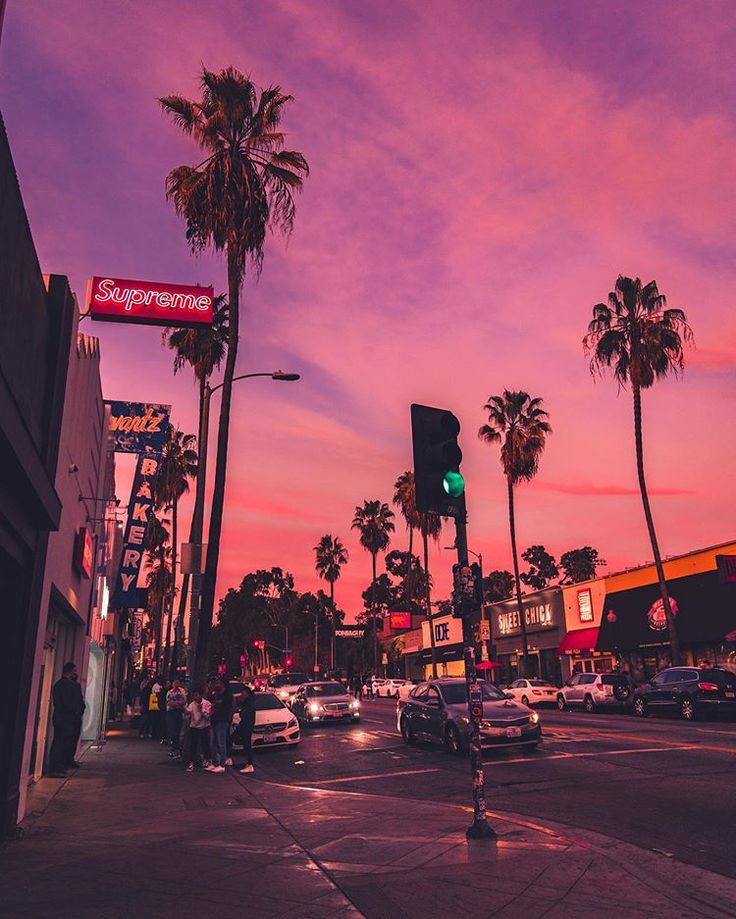 Los Angeles At Night Pink Sky Wallpapers