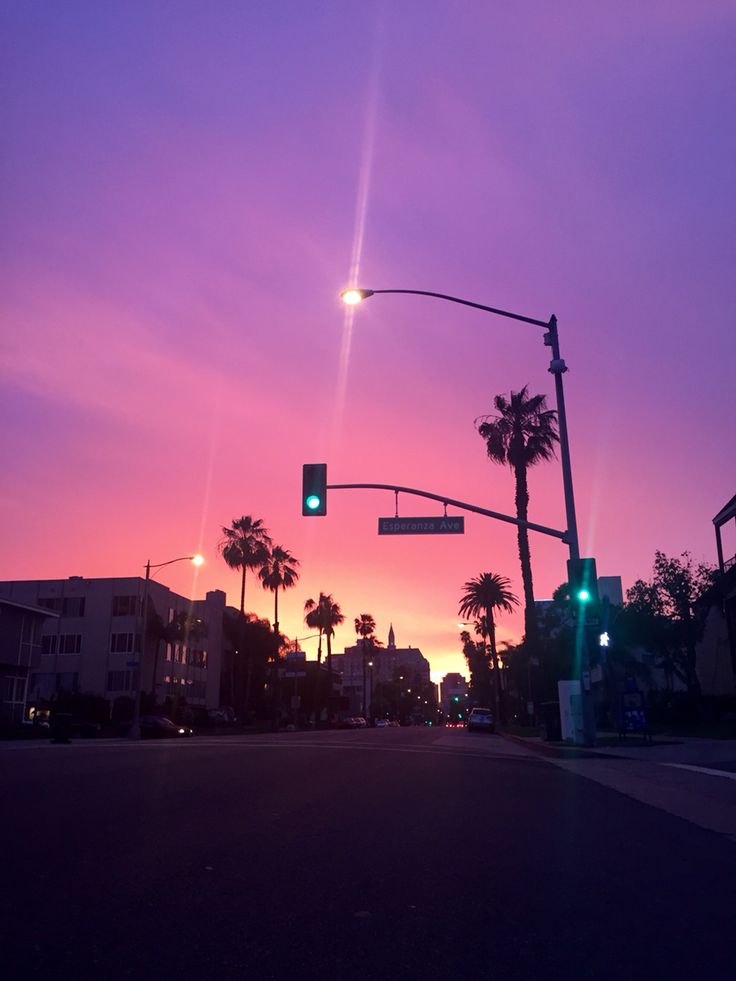 Los Angeles At Night Pink Sky Wallpapers