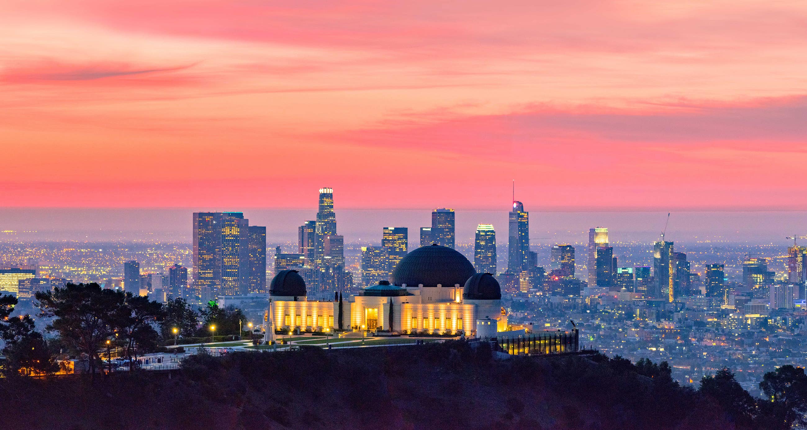 Los Angeles At Night Pink Sky Wallpapers