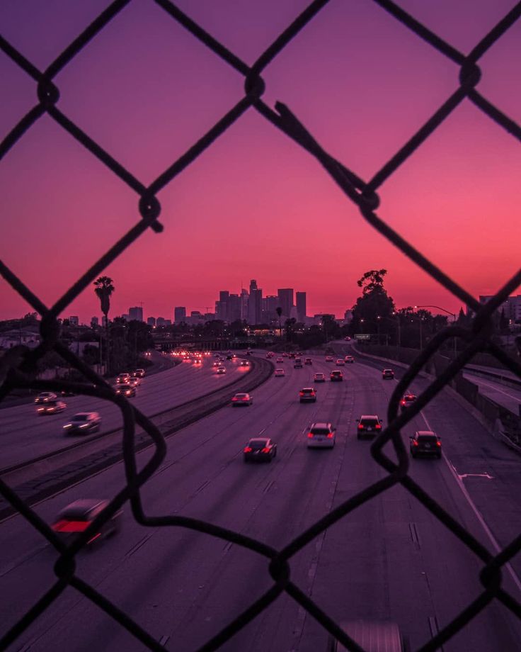 Los Angeles At Night Pink Sky Wallpapers