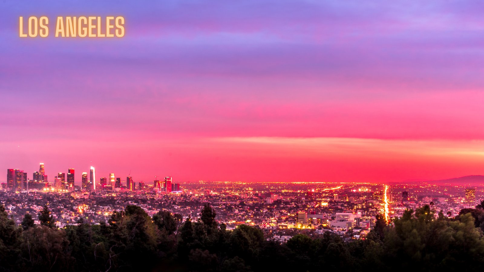Los Angeles At Night Pink Sky Wallpapers