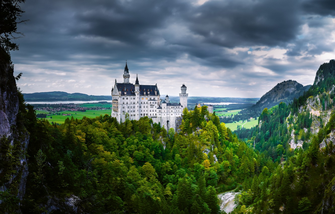 Neuschwanstein Castle Mountains And Forest Germany Wallpapers