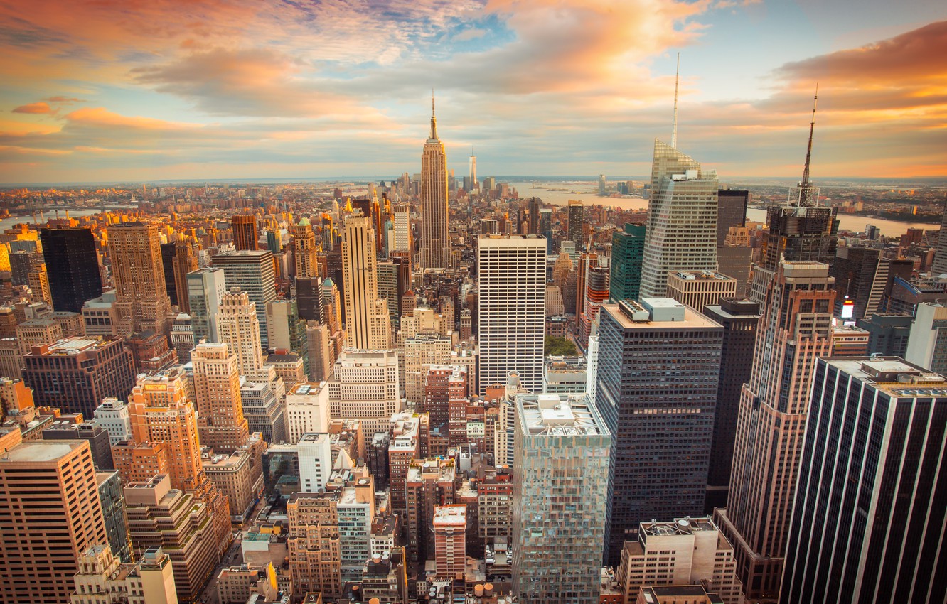 New York City Skyscraper Buildings At Sunset Wallpapers