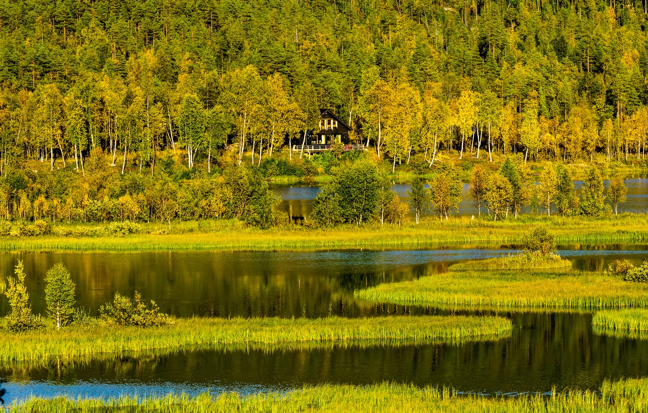 Norway Forest Reflection And Hills House Wallpapers