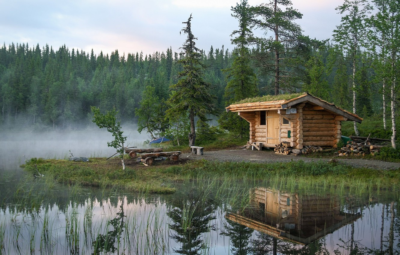 Norway Forest Reflection And Hills House Wallpapers