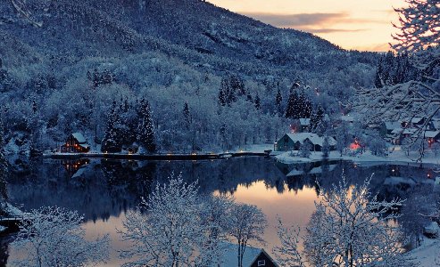 Norway Forest Reflection And Hills House Wallpapers