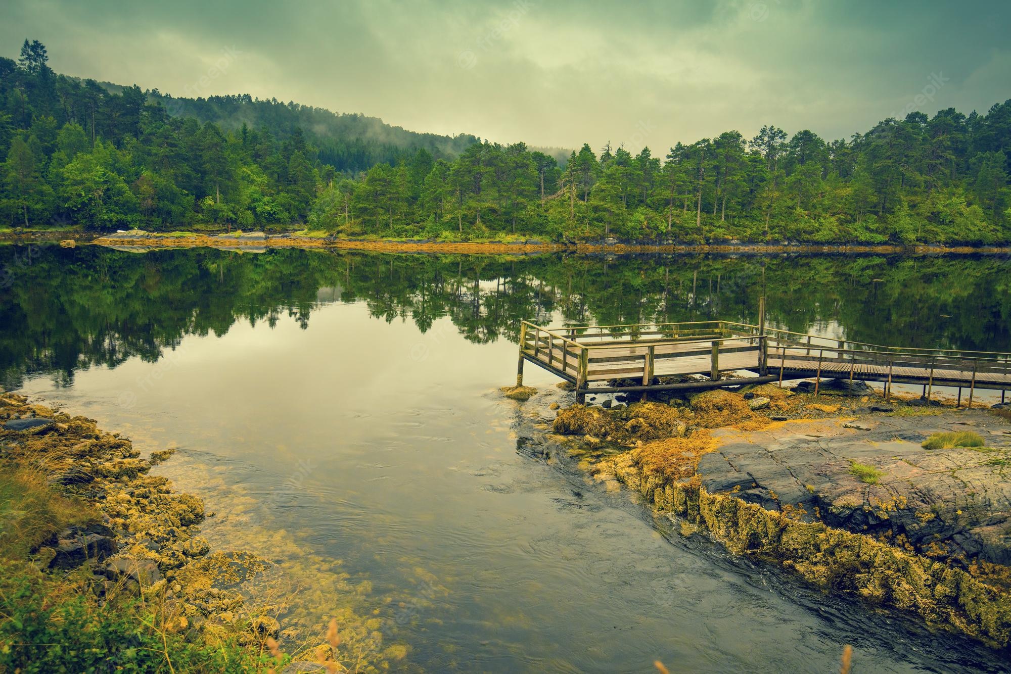 Norway Forest Reflection And Hills House Wallpapers