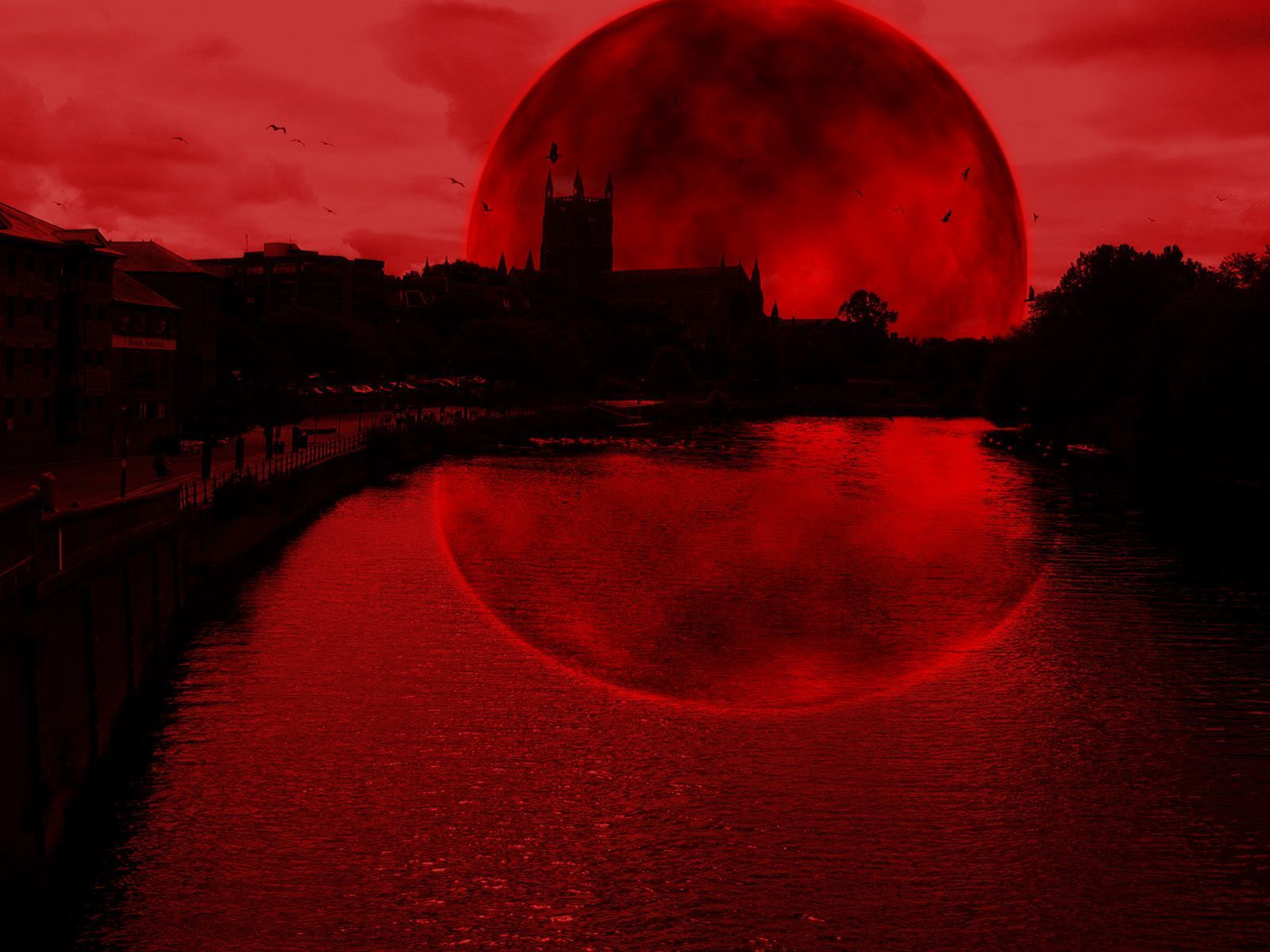 Red Moon Over City Wallpapers