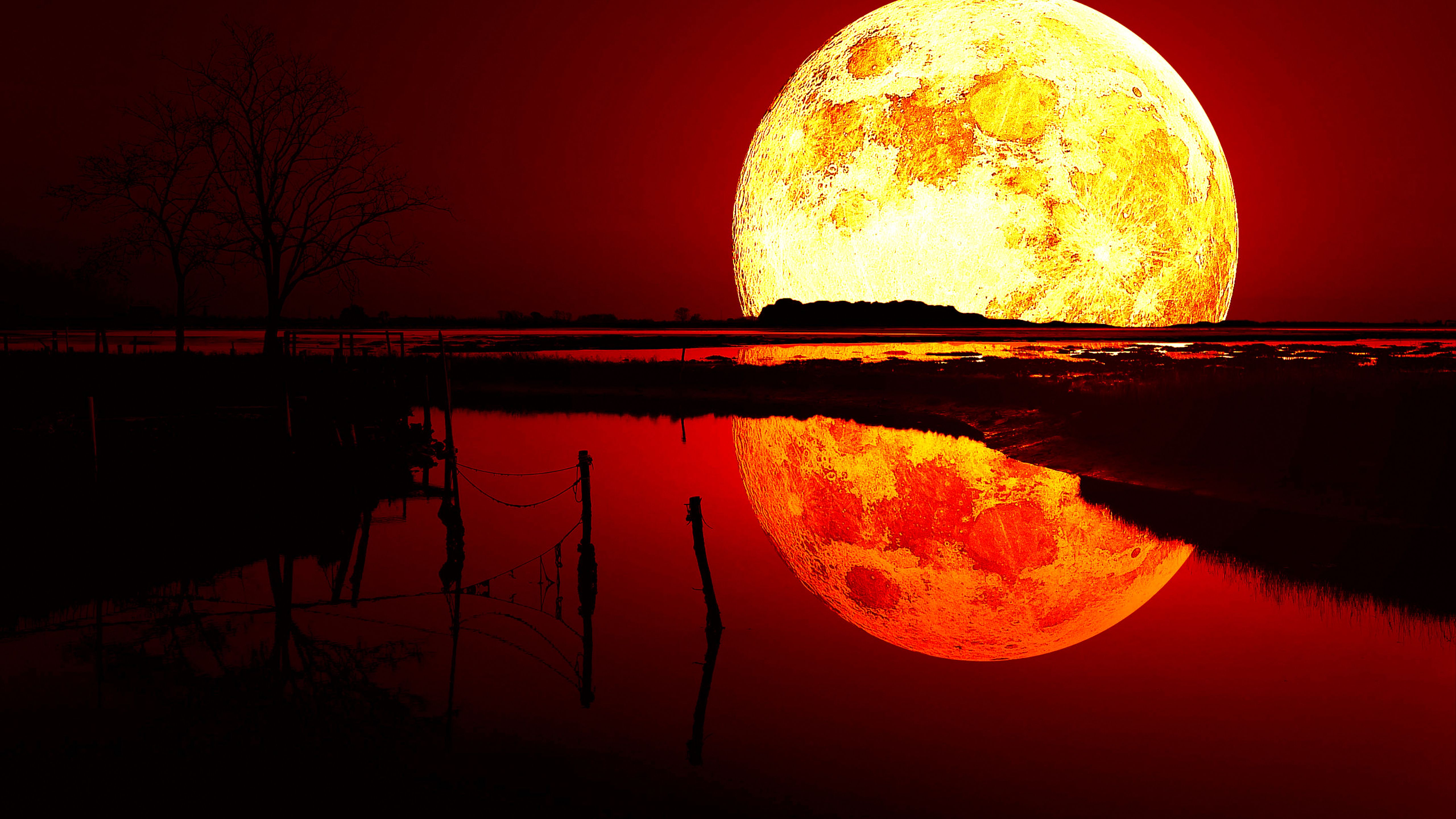 Red Moon Over City Wallpapers
