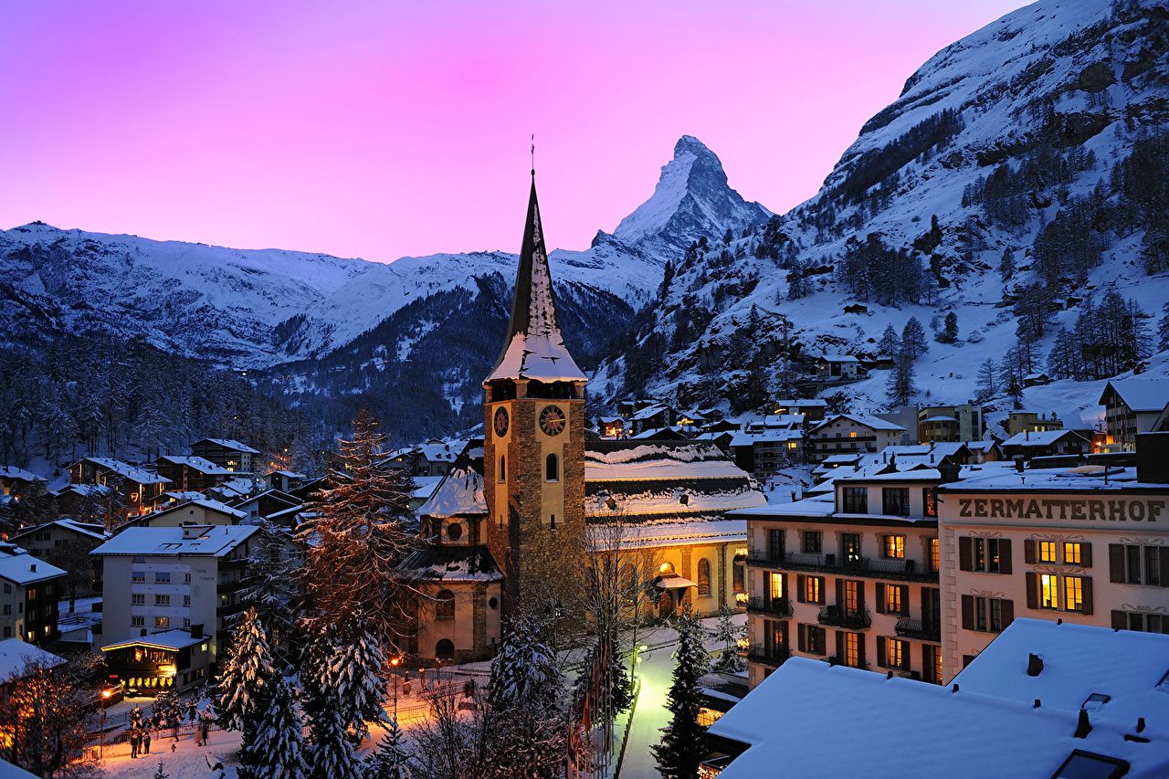 Switzerland Mountains Covered In Winter Snow Wallpapers