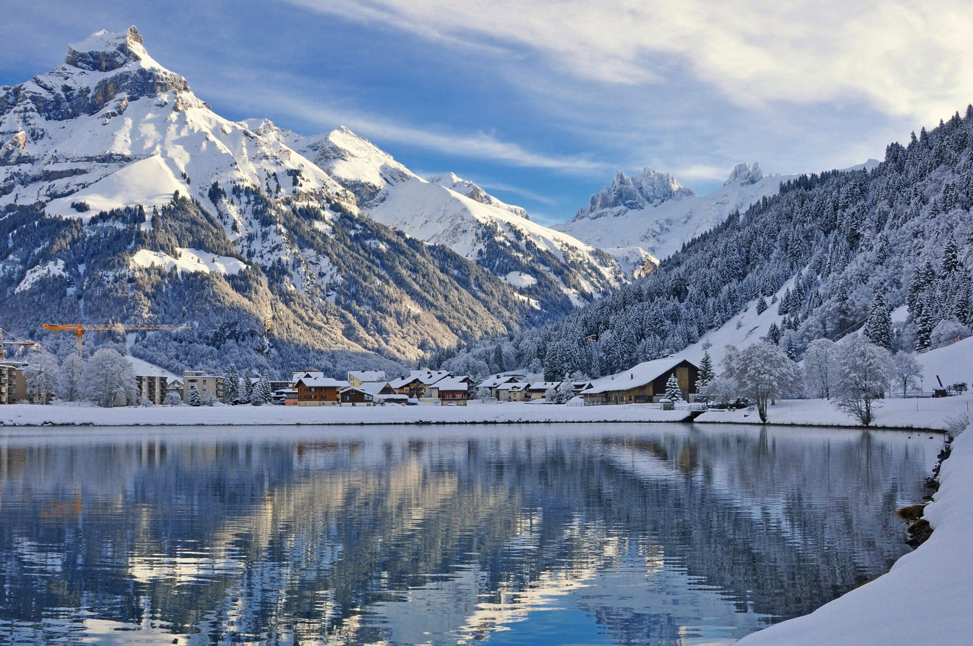 Switzerland Mountains Covered In Winter Snow Wallpapers