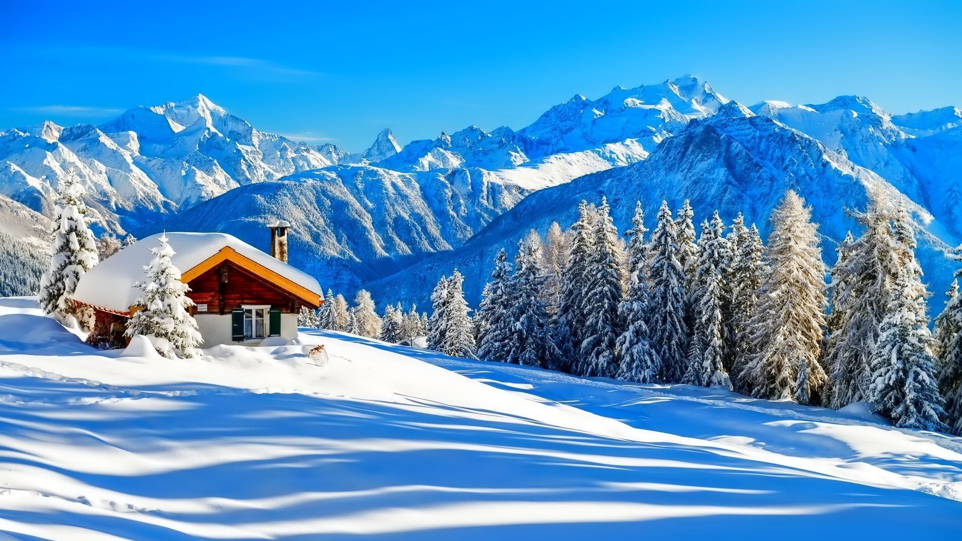 Switzerland Mountains Covered In Winter Snow Wallpapers