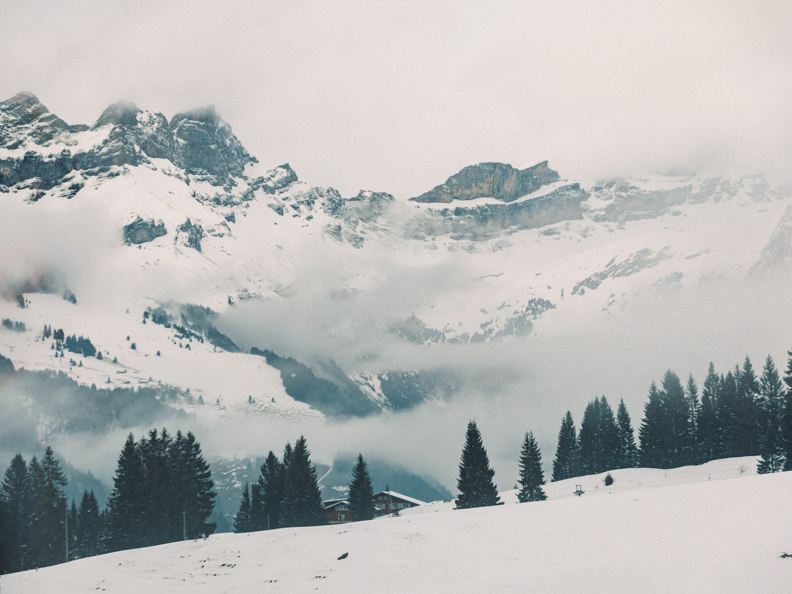 Switzerland Mountains Covered In Winter Snow Wallpapers