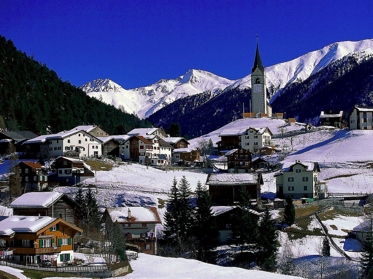 Switzerland Mountains Covered In Winter Snow Wallpapers