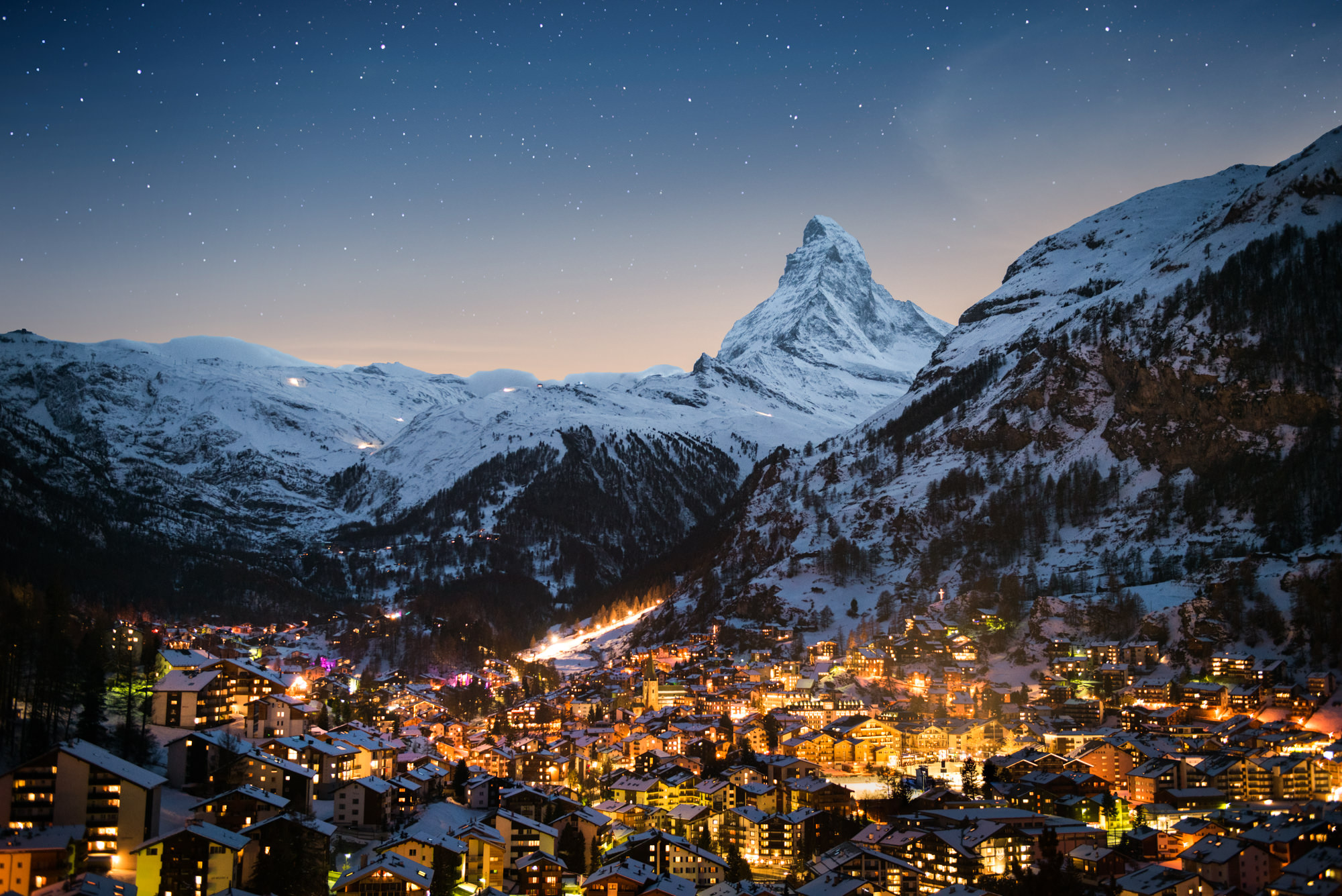 Zermatt-Matterhorn Aerial View At Night Wallpapers