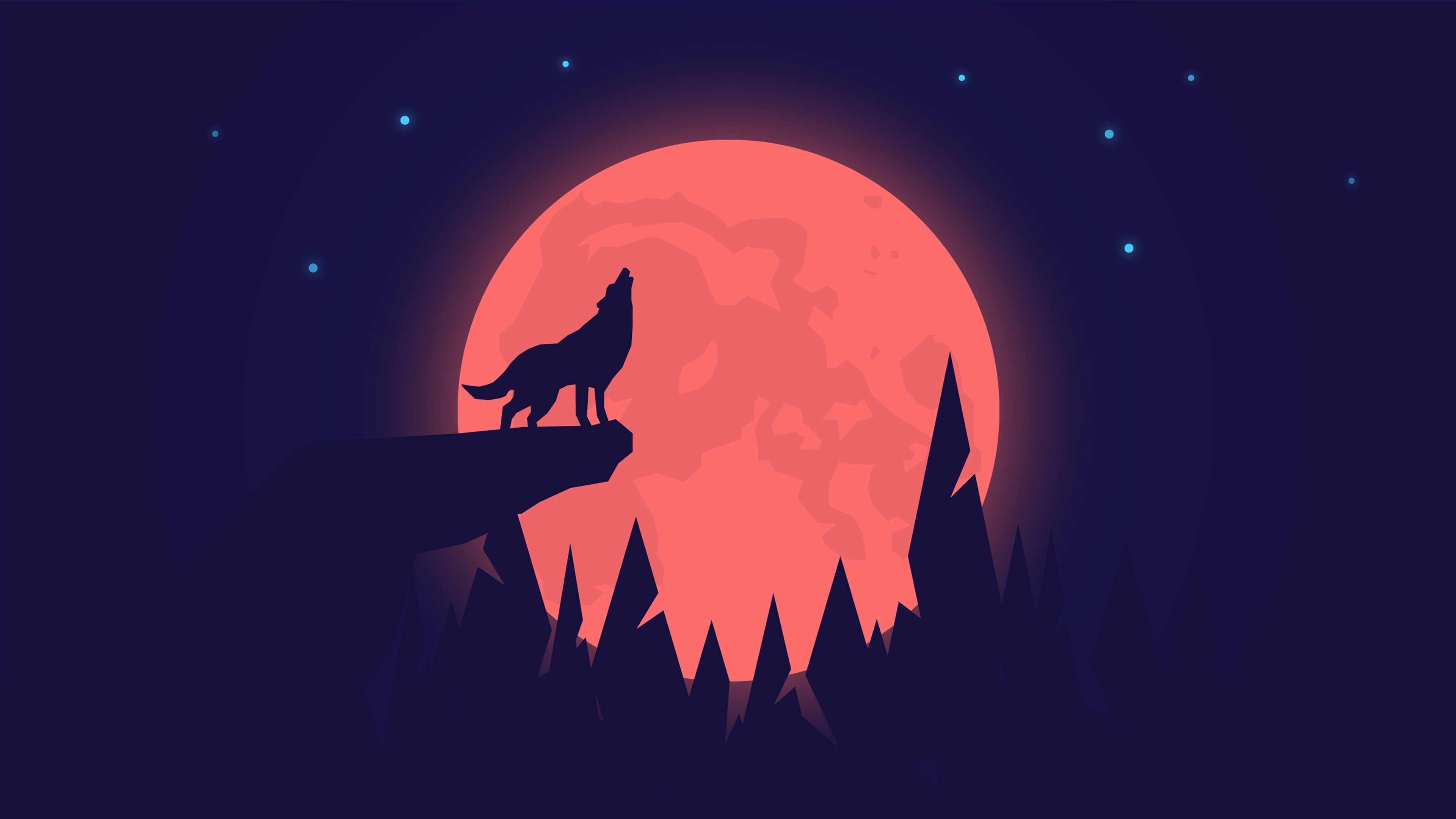 Wolf Howling At The Red Moon Wallpapers