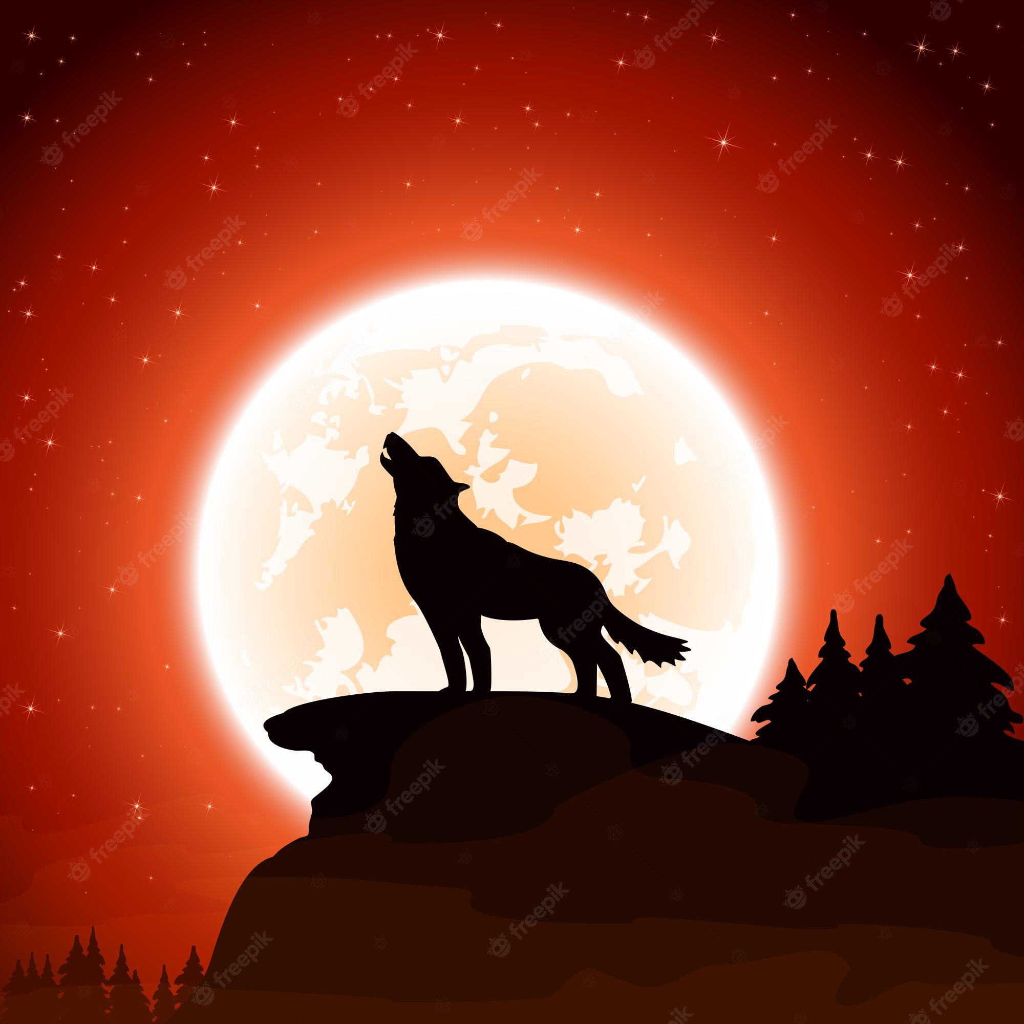 Wolf Howling At The Red Moon Wallpapers