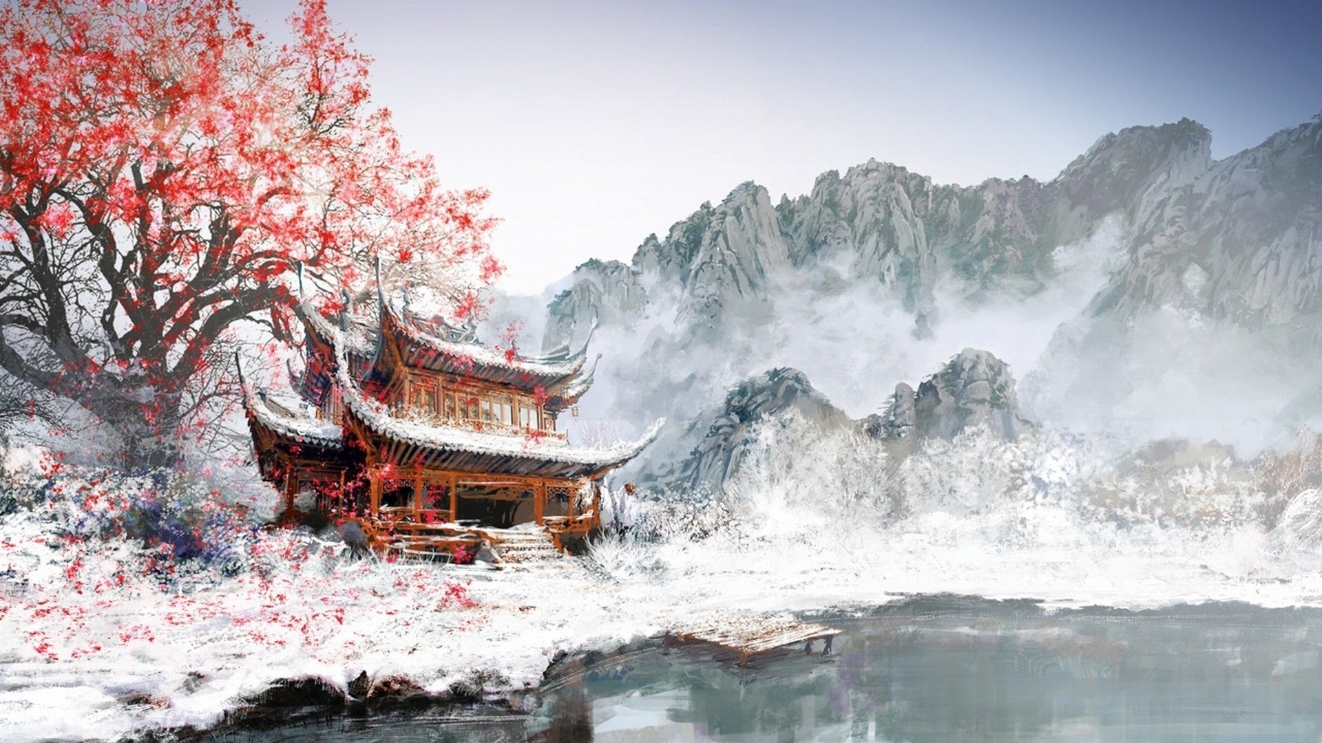 Cherry Blossom Tree With Snow Wallpapers