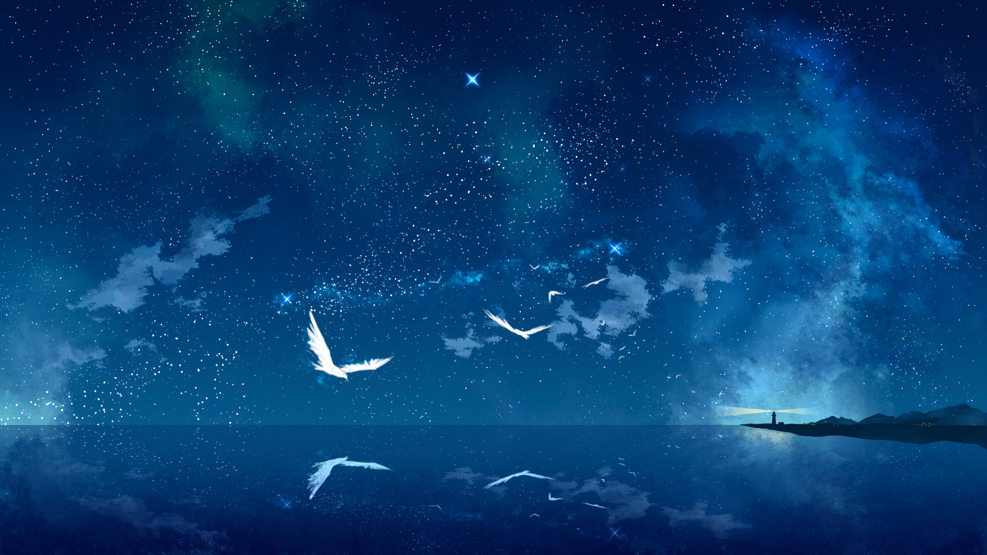 Dark Blue Sky Anime Scenery Wallpapers