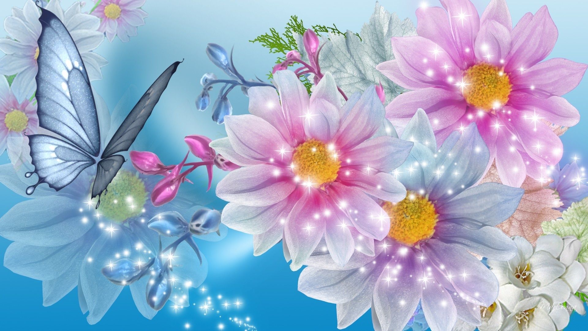 Pastel Flowers Butterflies Wallpapers