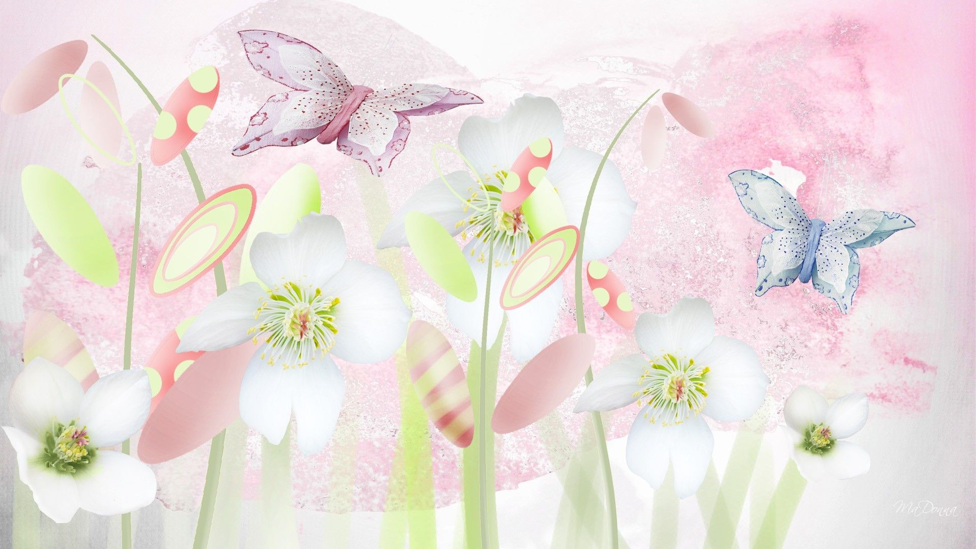 Pastel Flowers Butterflies Wallpapers