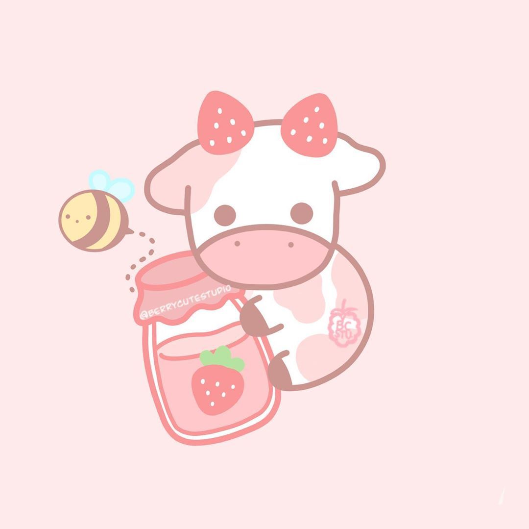 Pink Cow Strawberry Milk Kawaii Wallpapers