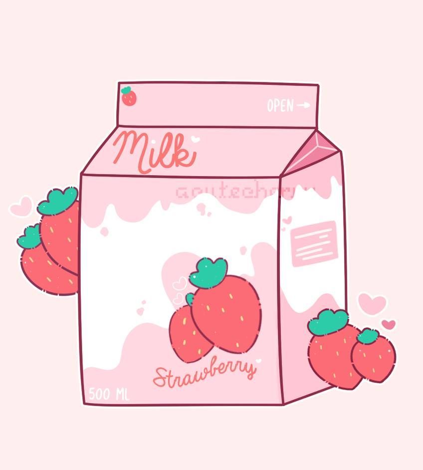 Pink Cow Strawberry Milk Kawaii Wallpapers