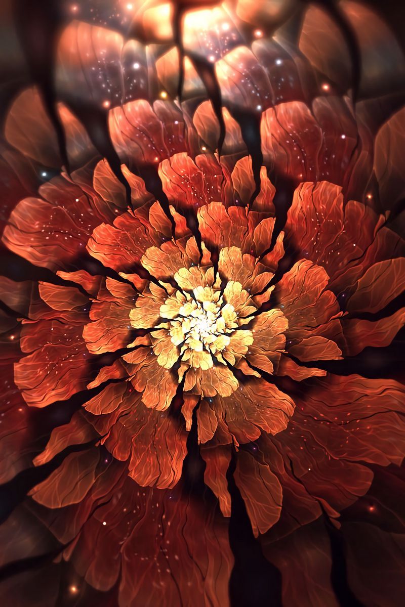 Orange And Blue Glowing Fractal Flowers Wallpapers