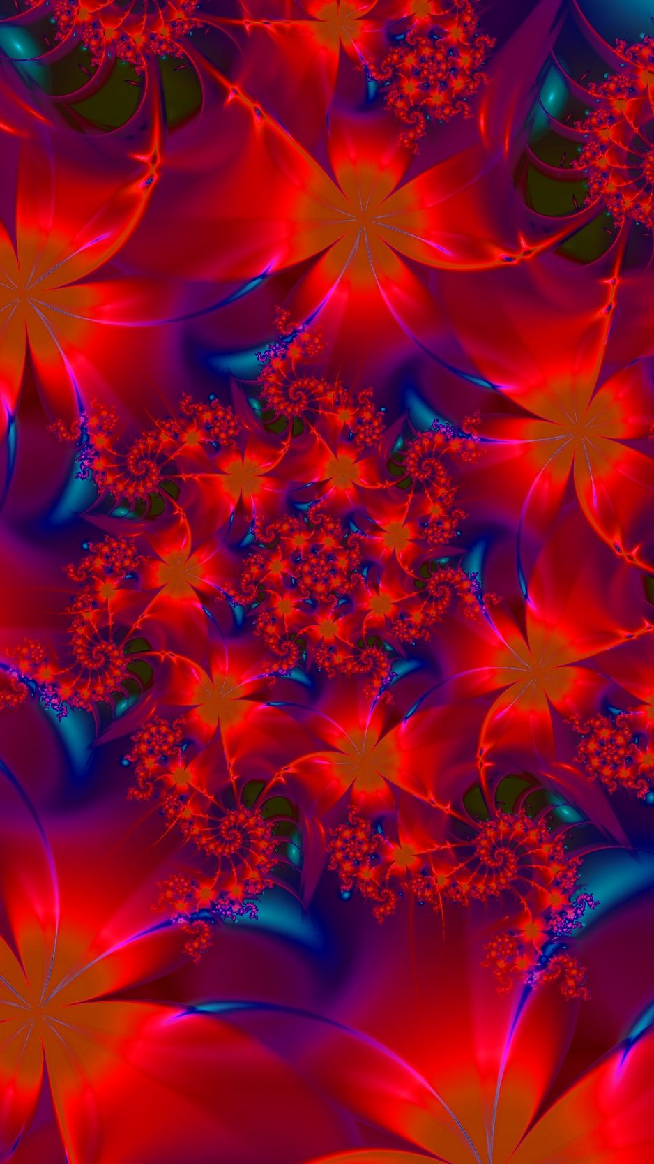 Orange And Blue Glowing Fractal Flowers Wallpapers