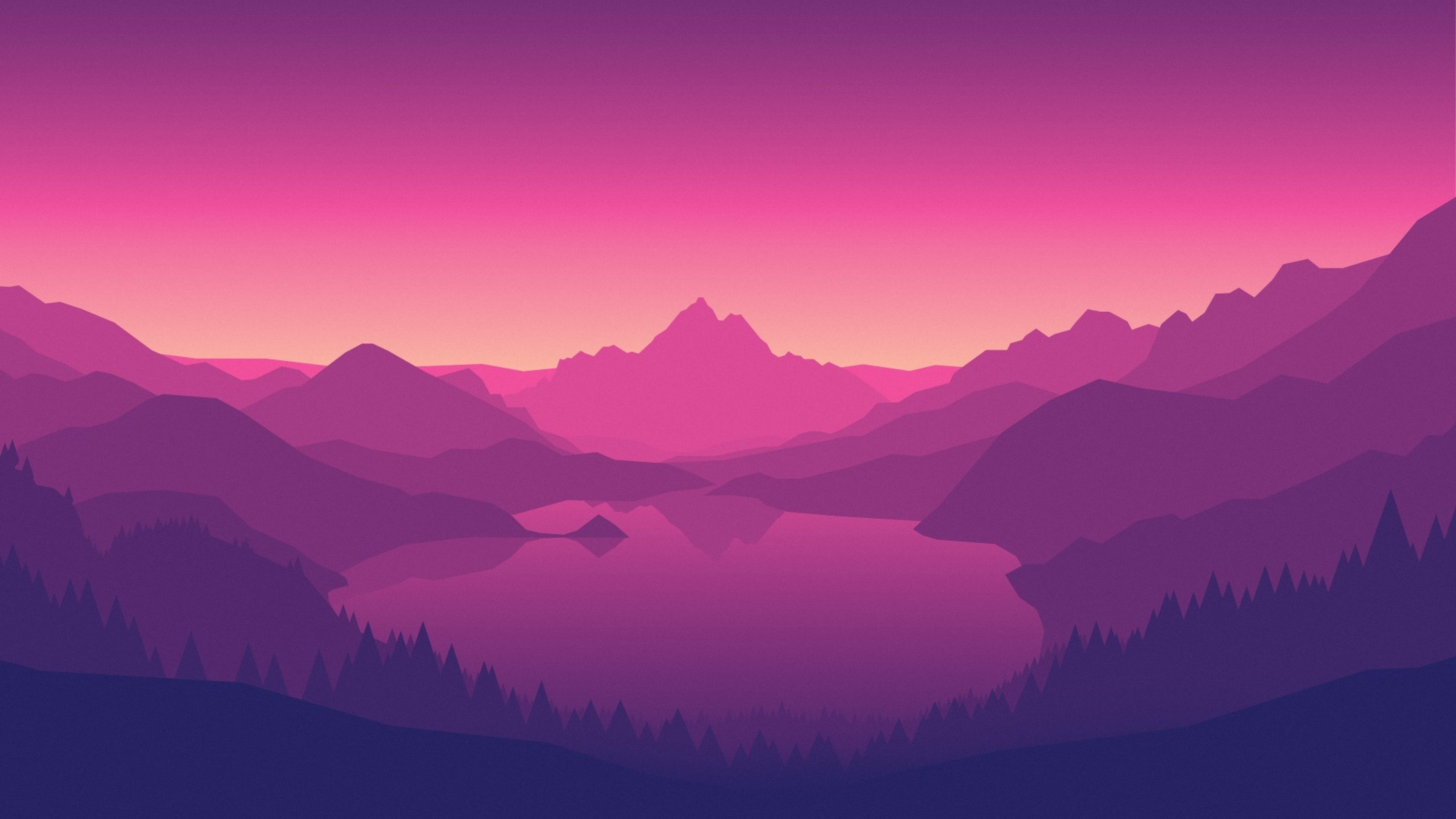Low Poly 4K Pink Mountains Wallpapers