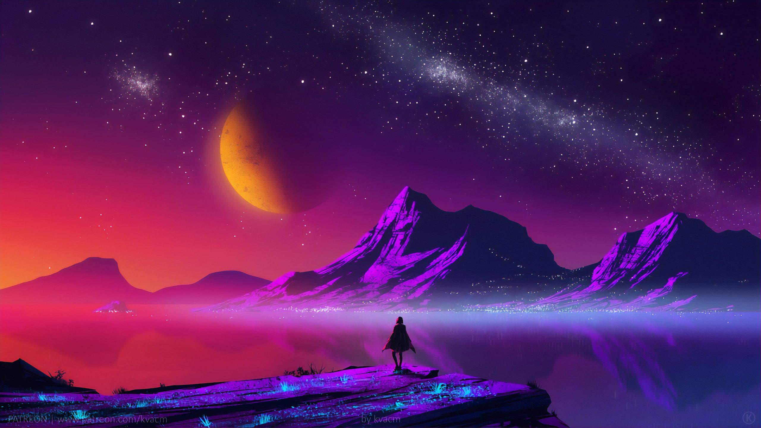 Gradient Nightscape Digital Art Moon Wallpapers