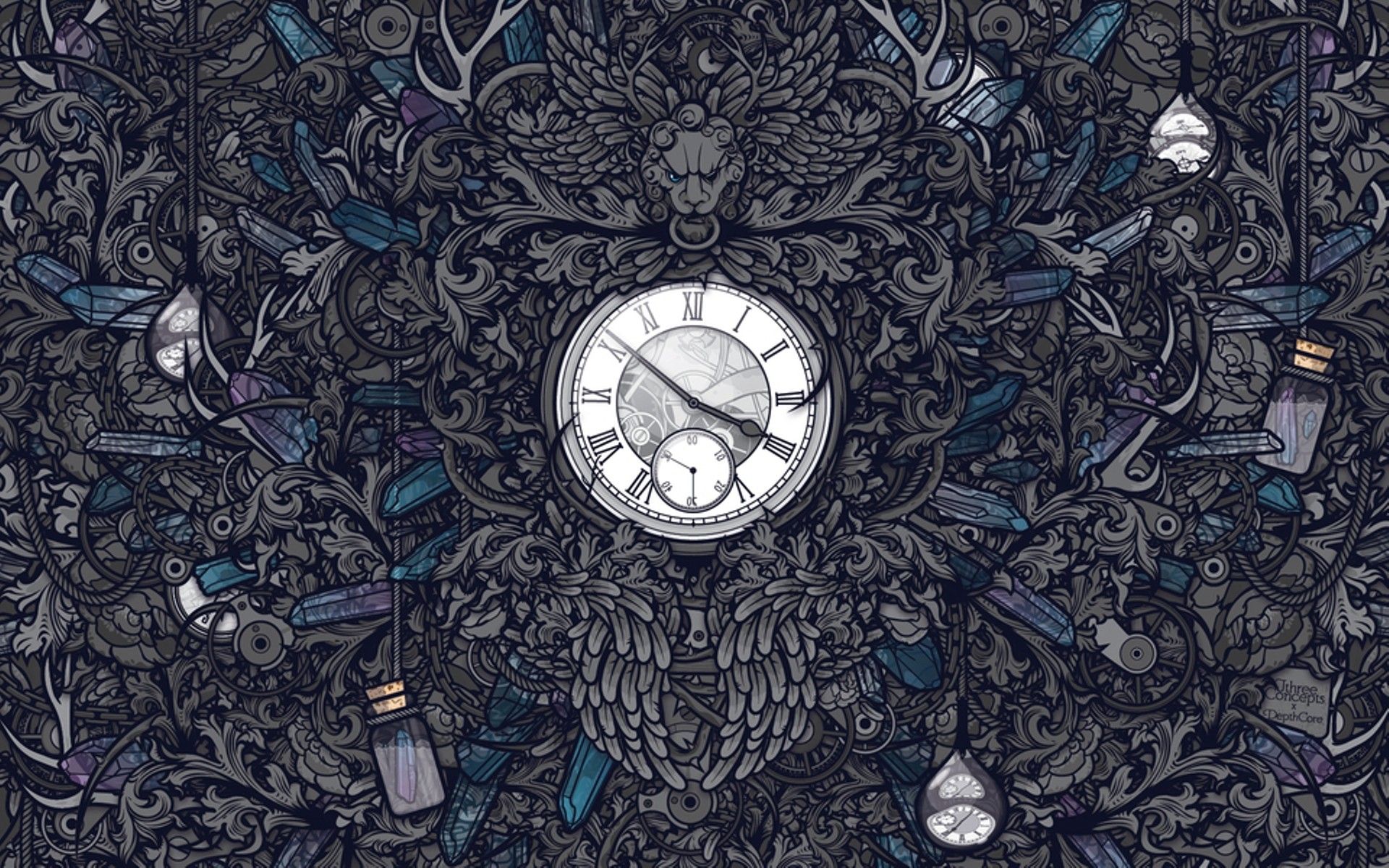 Abstract Skull Clock Wallpapers