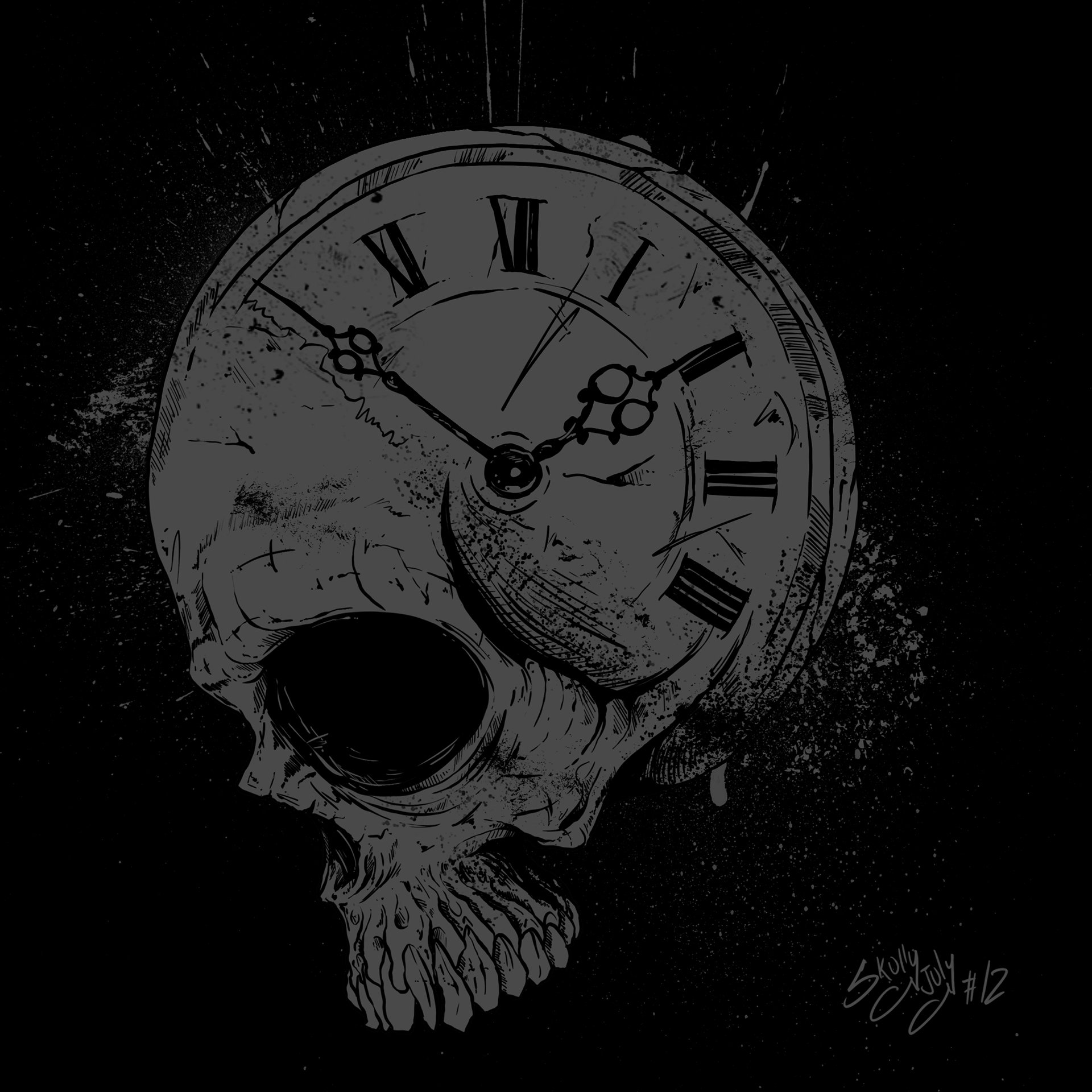 Abstract Skull Clock Wallpapers